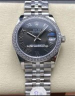 8+ Factory Rolex Counterweight Datejust 278384RBR-0026 31mm Diamond White Gold Bezel Full 904L Roman Numerals Grey Dial Jubilee
