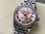 8+ Factory Rolex Counterweight Datejust 278384RBR-0028 31mm Diamond White Gold Bezel Full 904L Roman Numerals Diamond Pink Dial Jubilee - Image 3