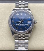 8+ Factory Rolex Counterweight Datejust 278384RBR-0037 31mm Diamond White Gold Bezel Full 904L Roman Numerals Blue Dial Jubilee