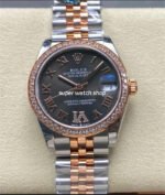 8+ Factory Rolex counterweight Datejust 278381RBR-0030 31mm Diamond Rose Gold Bezel Half Rose Gold Diamond Roman Numerals Grey Dial Jubilee