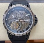 BBR Factory Roger Dubuis Tourbillon Excalibur RDDBEX0815 45mm Titanium Rubber Strap Skeletonized Black Dial