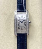 8848 Factory Cartier Tank Américaine 19mm Diamond Bezel Roman Numerals Silver Dial