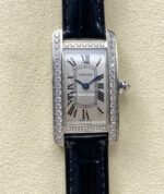 8848 Factory Cartier Tank Américaine 19mm Diamond Roman Numerals Silver Dial