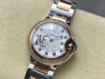AF Factory Cartier Ballon Bleu W3BB0025 28mm Diamond Bezel Rose Gold Steel Roman Numerals Diamond Silver Dial - Image 3