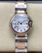 AF Factory Cartier Ballon Bleu W3BB0025 28mm Diamond Bezel Rose Gold Steel Roman Numerals Diamond Silver Dial