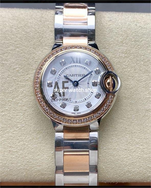 AF-Factory-Cartier-Ballon-Bleu-W3BB0025-28mm-Diamond-Bezel-Rose-Gold-Steel-Roman-9.jpg AF Factory Cartier Ballon Bleu W3BB0025 28mm Diamond Bezel Rose Gold Steel Roman Numerals Diamond Silver Dial - Image 1