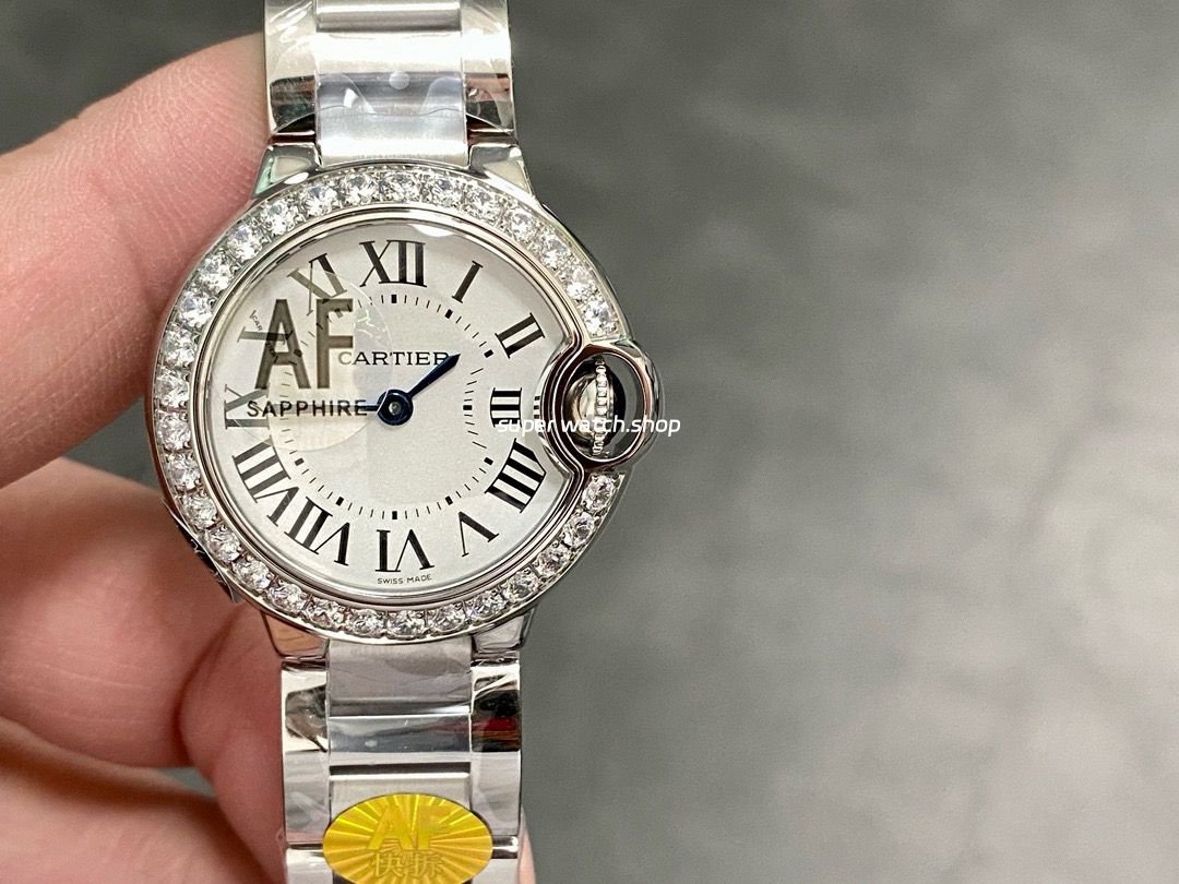 AF-Factory-Cartier-Ballon-Bleu-W4BB0030-28mm-Diamond-Bezel-Full-Steel-Roman-Numerals-Silver-D-5.jpg AF Factory Cartier Ballon Bleu W4BB0030 28mm Diamond Bezel Full Steel Roman Numerals Silver Dial - Image 1