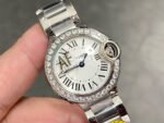 AF Factory Cartier Ballon Bleu W4BB0030 28mm Diamond Bezel Full Steel Roman Numerals Silver Dial - Image 2