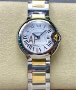 AF Factory Cartier Ballon Bleu W69007Z3 28mm Gold Steel Roman Numerals Silver Dial