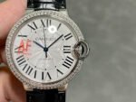 AF Factory Cartier Ballon Bleu WSBB0028 36mm Diamond Steel Leather Strap White Dial