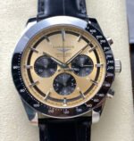 AF Factory Longines Conquest Chronograph L3.835.4.02.6 42mm Steel Leather Strap Black Eyes Champagne Dial