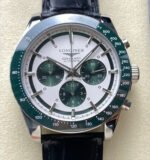 AF Factory Longines Conquest Chronograph L3.835.4.02.6 42mm Steel Leather Strap Green Eyes White Dial