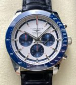 AF Factory Longines Conquest Chronograph L3.835.4.98.6 42mm Steel Leather Strap Blue Eyes White Dial
