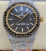 AMG Factory Audemars Piguet Royal Oak Selfwinding 15400 41mm Black Diamond Bezel Full White Diamond Gold Steel Black Diamond Dial