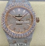 AMG Factory Audemars Piguet Royal Oak Selfwinding 15400 41mm Full Diamond Rose Gold Diamond Dial