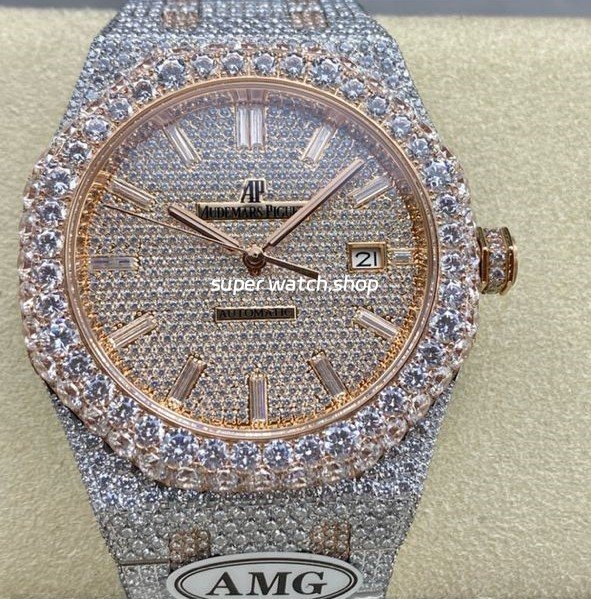 AMG-Factory-Audemars-Piguet-Royal-Oak-Selfwinding-15400-41mm-Full-Diamond-Rose-Gold-Diamond-14.jpg AMG Factory Audemars Piguet Royal Oak Selfwinding 15400 41mm Full Diamond Rose Gold Diamond Dial - Image 1