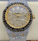 AMG Factory Audemars Piguet Royal Oak Selfwinding 15400 41mm Black Diamond Bezel Full White Diamond Gold Steel Diamond Baguette Dial