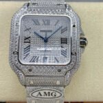 AMG Factory Cartier Full Diamond Santos 40mm Diamond Steel Roman Number Diamond Dial