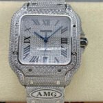 AMG Factory Cartier Full Diamond Santos 40mm Diamond Steel Roman Number Diamond Dial