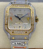 AMG Factory Cartier Full Diamond Santos 40mm Gold Diamond Steel Color Arabic Number Diamond Dial