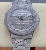 AMG Factory Patek Philippe Nautilus PP5711 40mm Small Diamond Bezel White Gold Diamond Baguette Diamond Silver Dial