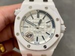 APS Factory Audemars Piguet Royal Oak Offshore Selfwinding 42mm 15707CB.OO.A010CA.01 White Ceramics Rubber Strap Silver Dial