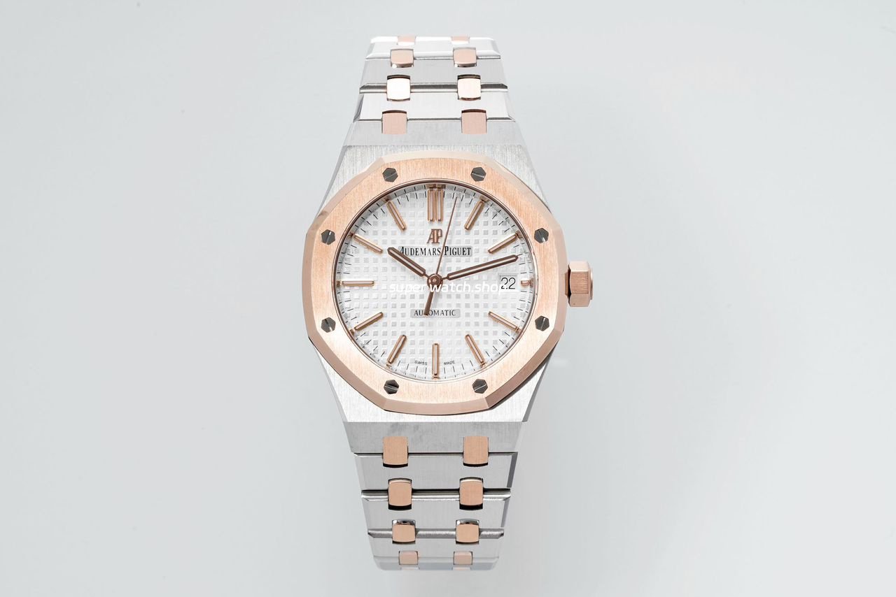 APS-Factory-Audemars-Piguet-Royal-Oak-Selfwinding-37mm-15450SR.OO-6.jpg APS Factory Audemars Piguet Royal Oak Selfwinding 37mm 15450SR.OO.1256SR.01 Two-Tone Rose Gold Steel Silver Dial - Image 1