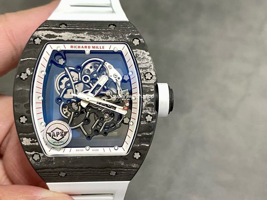 APS-Factory-Richard-Mille-RM-055-42.7mm-Carbon-Fiber-Rubber-Strap-Skeletonized-Red-8.jpg APS Factory Richard Mille RM 055 42.7mm Carbon Fiber Rubber Strap Skeletonized Red Subtitles On White Background Dial - Image 1