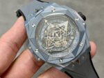 BBF Factory Hublot Big Bang Sang Bleu II 45mm 418.FX.8007.RX.MXM21 Grey Ceramics Grey Rubber Strap Grey Skeletonized Dial - Image 2