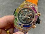 BBF Factory Hublot King Gold Rainbow Big Bang Unico 441.ox.9910.LR.0999 45mm Rose Gold/Diamond Leather Strap Skeletonized Arabic Numerals Dial - Image 3