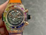 BBF Factory Hublot King Gold Rainbow Big Bang Unico 441.ox.9910.LR.0999 45mm Rose Gold/Diamond Leather Strap Skeletonized Arabic Numerals Dial