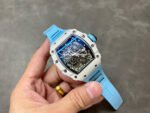 BBR Factory Richard Mille 42mm RM35-01 White Carbon Fiber Light Blue Canvas Strap White Skeletonized - Image 4