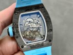 BBR Factory Richard Mille 43mm RM055 Black Carbon Fiber Light Blue Rubber Strap Light Blue Skeletonized Dial - Image 7