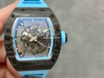 BBR Factory Richard Mille 43mm RM055 Black Carbon Fiber Light Blue Rubber Strap Light Blue Skeletonized Dial
