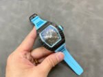 BBR Factory Richard Mille 43mm RM055 Black Carbon Fiber Light Blue Rubber Strap Light Blue Skeletonized Dial - Image 4