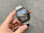 BBR Factory Richard Mille 43mm RM055 Black Carbon Fiber White Canvas Strap Silver Skeletonized Dial - Image 4