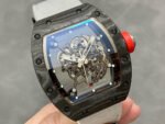 BBR Factory Richard Mille 43mm RM055 Black Carbon Fiber White Canvas Strap Silver Skeletonized Dial - Image 2