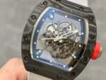 BBR Factory Richard Mille 43mm RM055 Black Carbon Fiber White Canvas Strap Silver Skeletonized Dial - Image 3