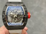 BBR Factory Richard Mille 43mm RM055 Black Carbon Fiber White Canvas Strap Silver Skeletonized Dial