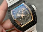 BBR Factory Richard Mille 43mm RM055 Black Carbon Fiber White Rubber Strap Rose Gold Skeletonized Dial - Image 2