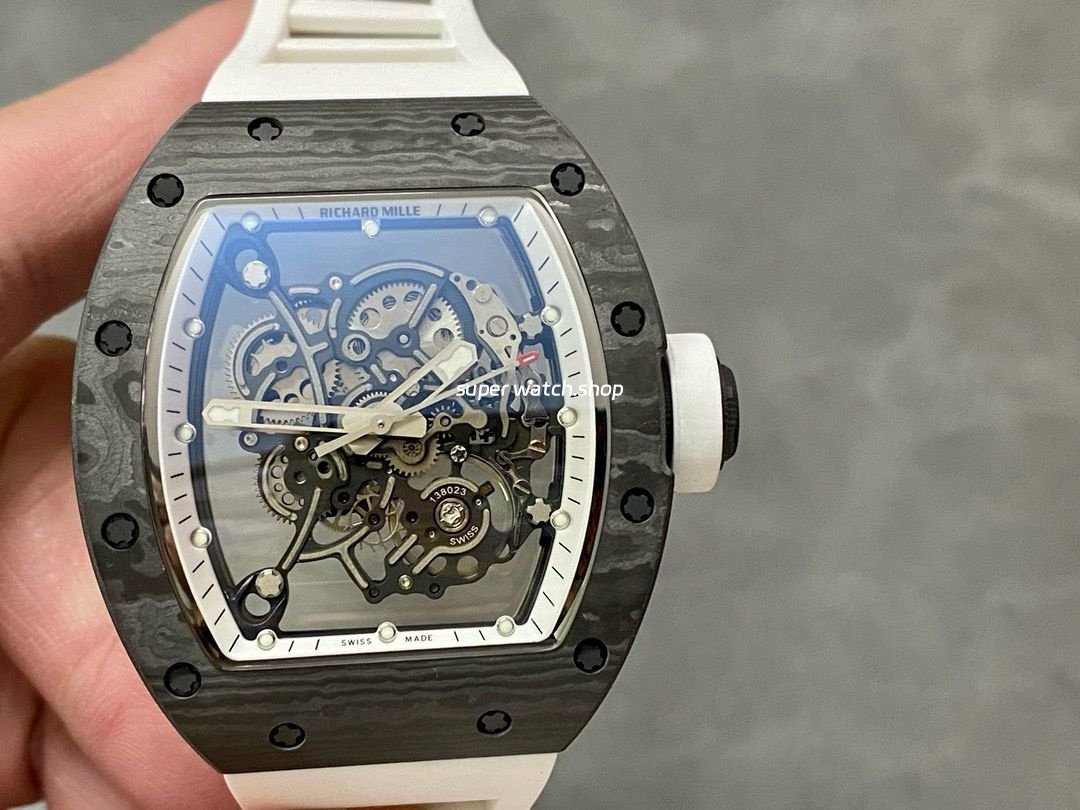BBR-Factory-Richard-Mille-43mm-RM055-Black-Carbon-Fiber-White-Rubber-Strap-White-Skeletonized-D-6.jpg BBR Factory Richard Mille 43mm RM055 Black Carbon Fiber White Rubber Strap White Skeletonized Dial - Image 1