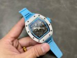 BBR Factory Richard Mille 43mm RM055 White Ceramics Light Blue Rubber Strap Light Blue Skeletonized Dial - Image 4