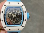 BBR Factory Richard Mille 43mm RM055 White Ceramics Light Blue Rubber Strap Light Blue Skeletonized Dial