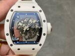 BBR Factory Richard Mille 43mm RM055 White Ceramics White Rubber Strap Black Skeletonized Dial