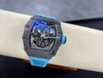 BBR Factory Richard Mille 44.5mm RM35-02 Black Carbon Fiber Light Blue Rubber Strap Black Skeletonized - Image 4