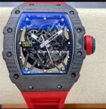 BBR Factory Richard Mille 44.5mm RM35-02 Black Carbon Fiber Red Rubber Strap Black Skeletonized