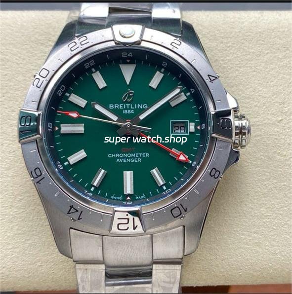 BLS-Factory-Breitling-Avenger-44mm-Full-Steel-Red-GMT-Needle-Green-Dial-8.jpg BLS Factory Breitling Avenger 44mm Full Steel Red GMT Needle Green Dial - Image 1
