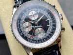 BLS Factory Breitling Montbrillant Datora A2133012 B993 43mm Steel Leather Strap Silver Eye Dark Blue Dial - Image 2