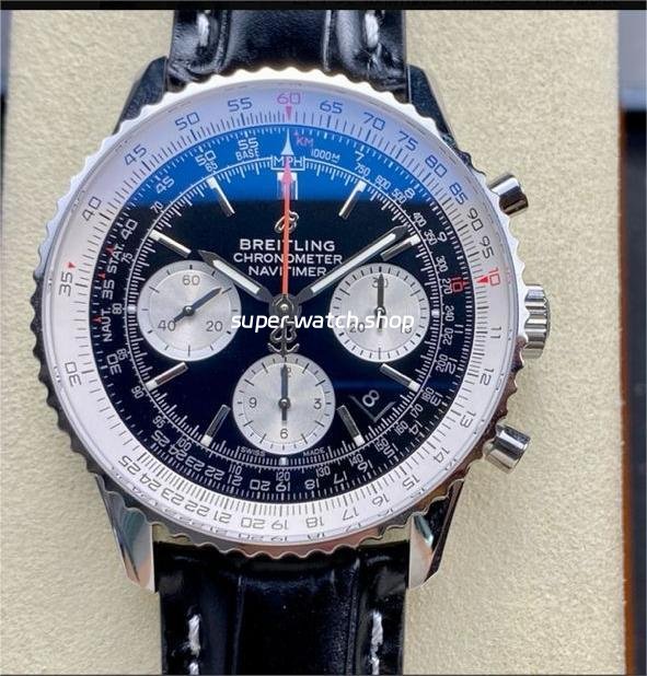 BLS-Factory-Breitling-Navitimer-Chronograph-AB0121211B1A1-43mm-Ste-9.jpg BLS Factory Breitling Navitimer Chronograph AB0121211B1A1 43mm Steel Leather Strap White Eye Black Dial - Image 1