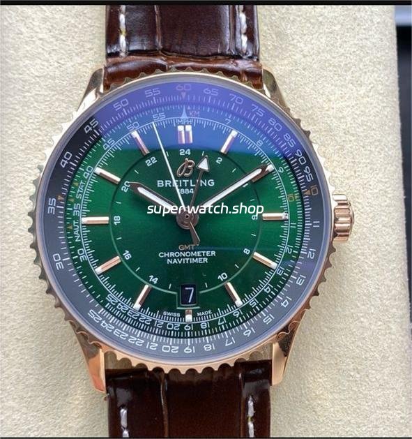 BLS-Factory-Breitling-Navitimer-GMT-R32310251L1R1-41mm-Rose-Gold-Leather-Strap-Green-Dial-1.jpg BLS Factory Breitling Navitimer GMT R32310251L1R1 41mm Rose Gold Leather Strap Green Dial - Image 1